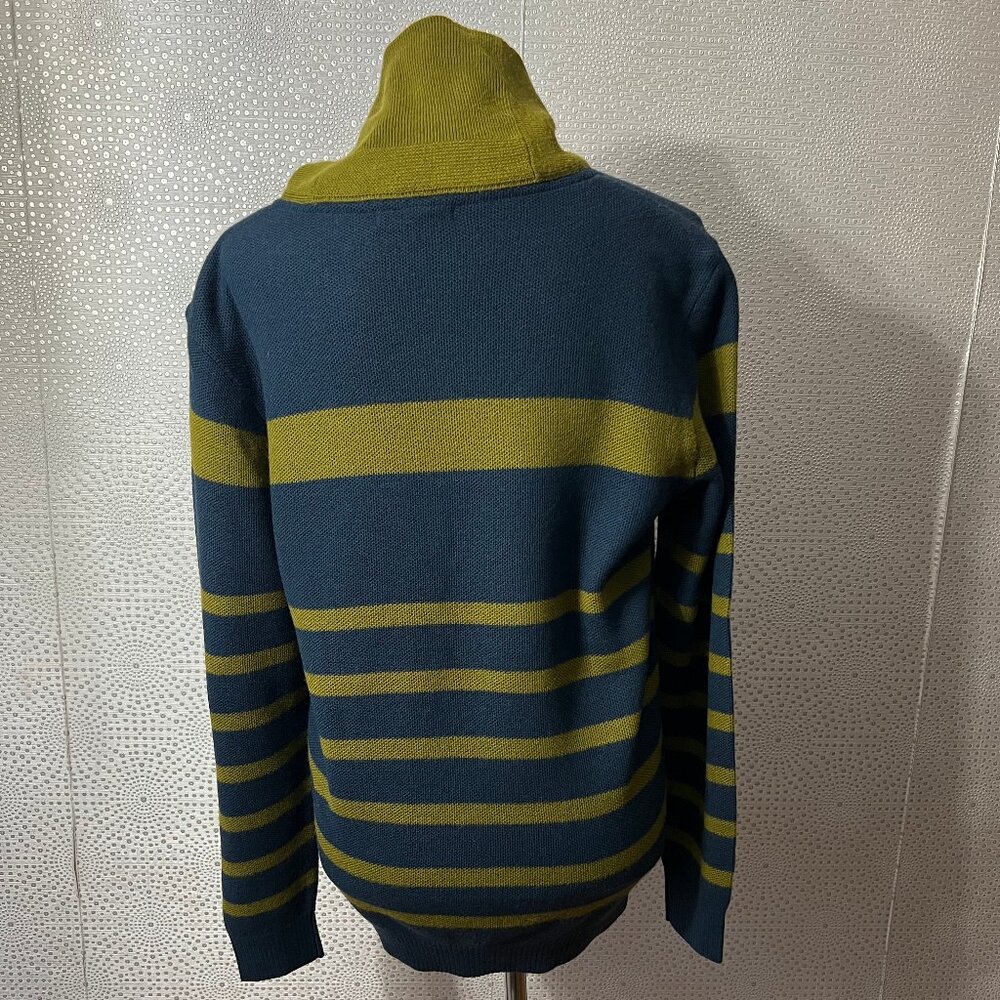 Louis Castel Mens Navy Green Striped Shawl Neck Pullover Sweater Size 100 US M